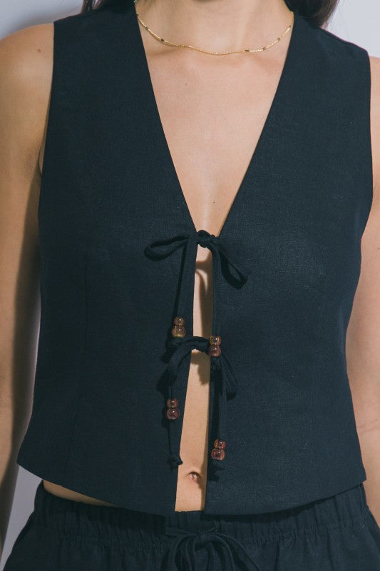 LINEN TIE FRONT VEST PANTS SET