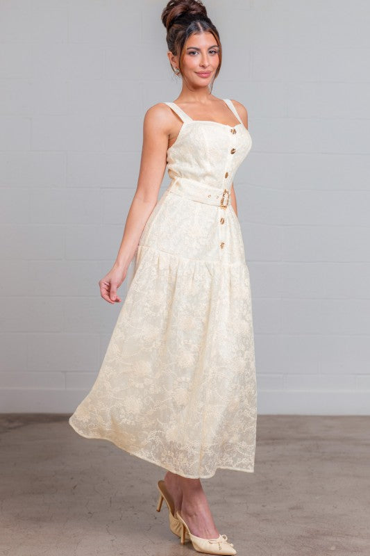 BELTED LACE MAXI DRESS