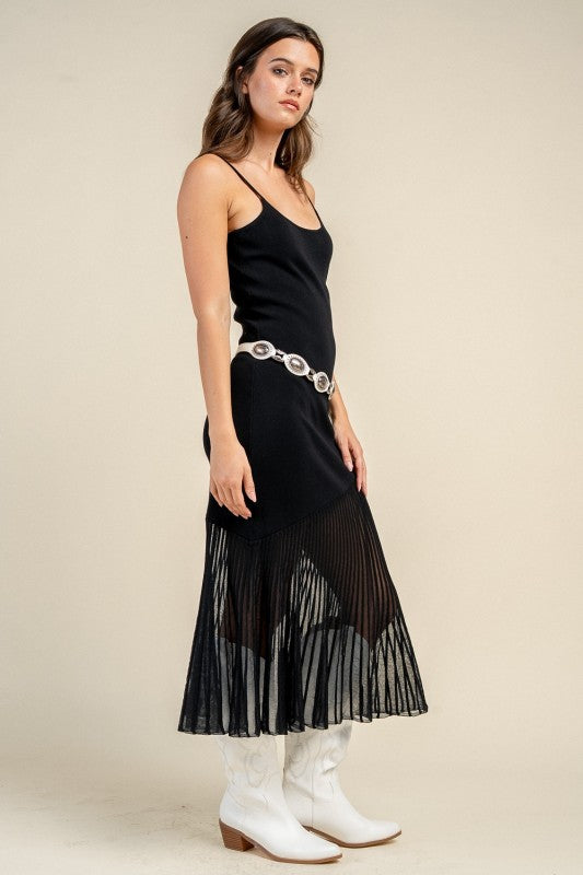 SWEATER MIDI DRESS WITH PLEATED SKIRT