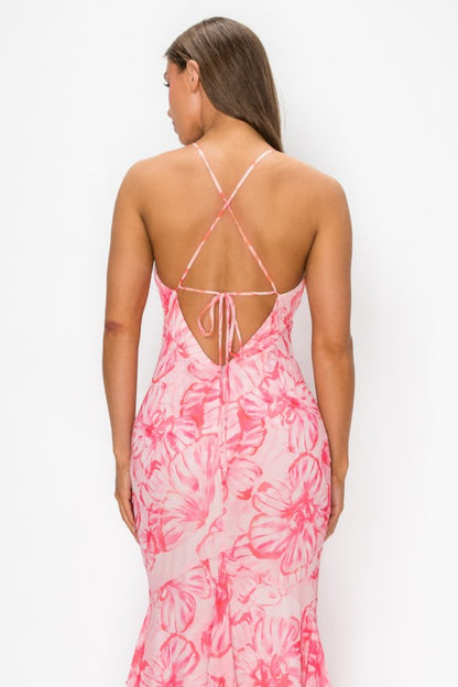 FLORAL HALTER PRINTED MAXI DRESS WITH OPEN BACK