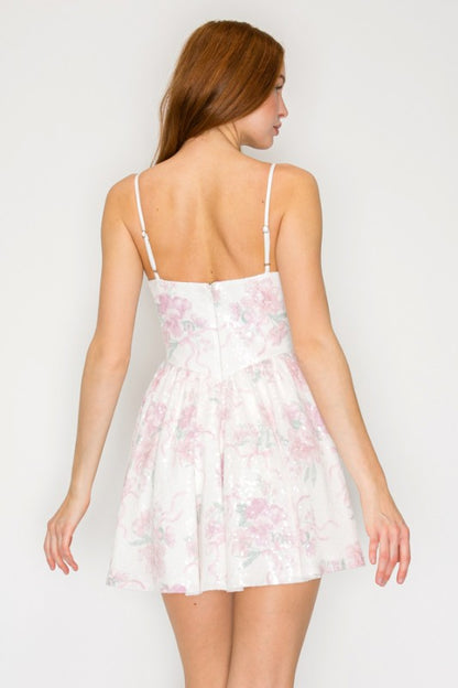 Floral Sequin Corset Flare Mini Party Dress
