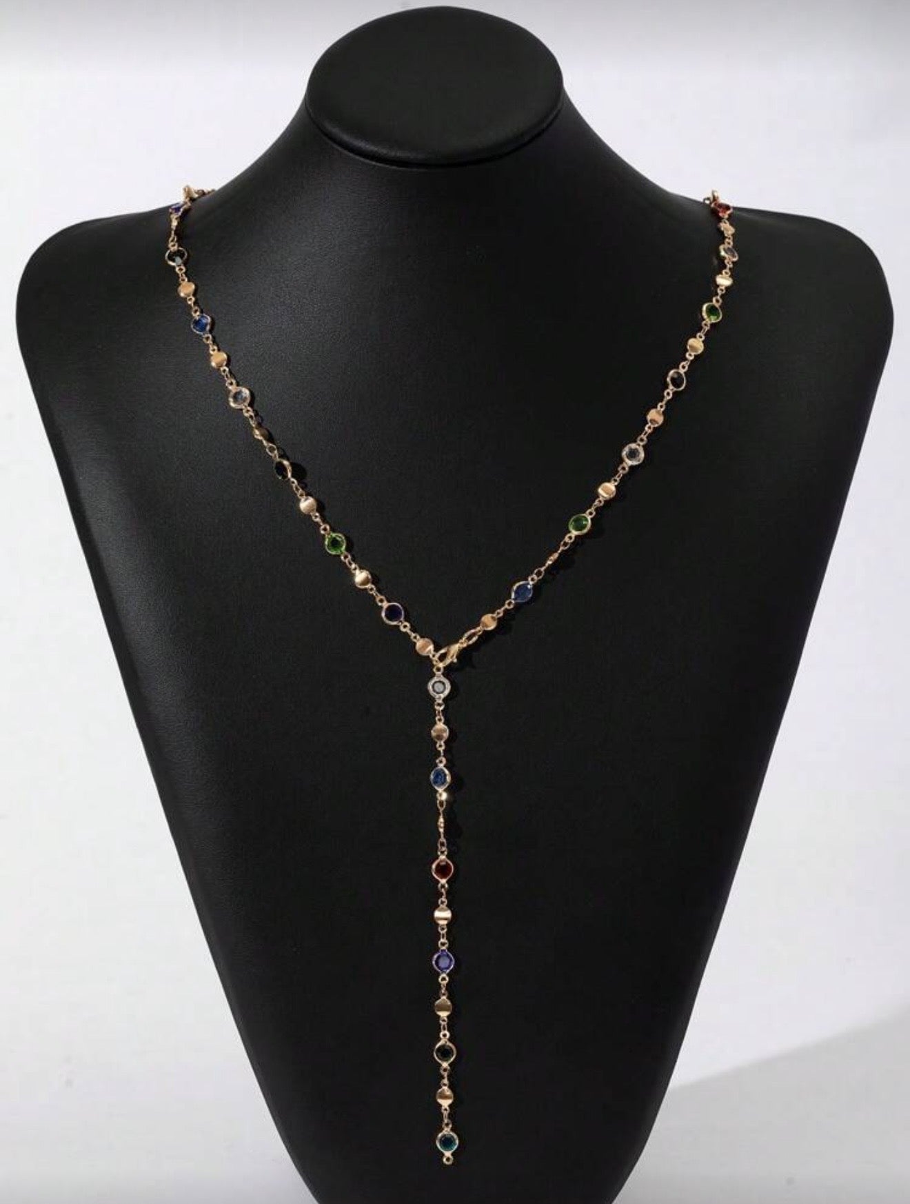 MULTI COLOR Y SHAPED LONG NECKLACE