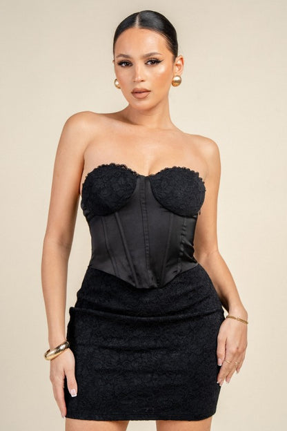 STRAPLESS LACE CORSET MINI PARTY DRESS