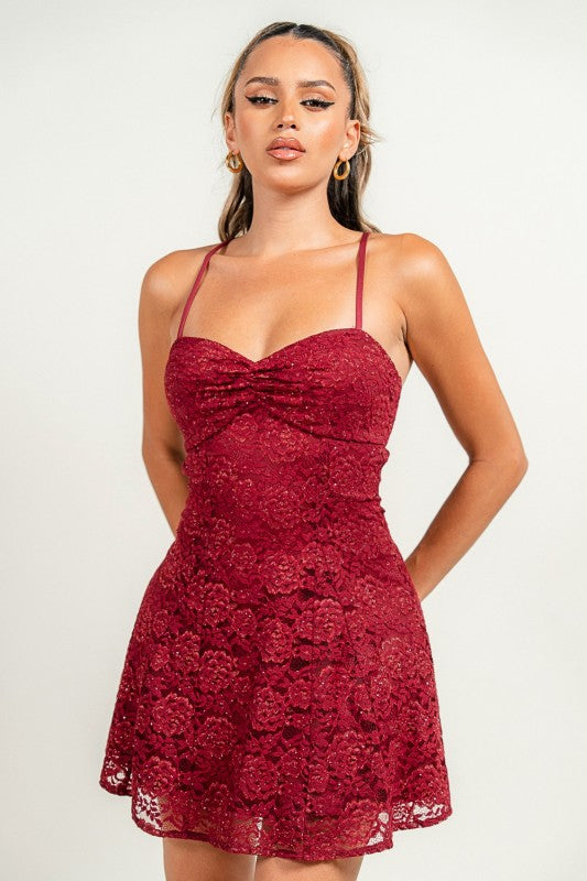 METALLIC LACE FLARE MINJ PARTY DRESS