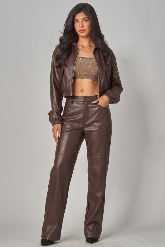 FAUX LEATHER BOMBER JACKET