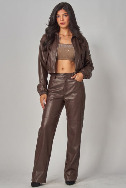 FAUX LEATHER BOMBER JACKET