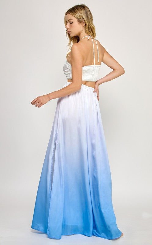 OMBRE STARFISH TRIM HALTER NECK MAXI DRESS
