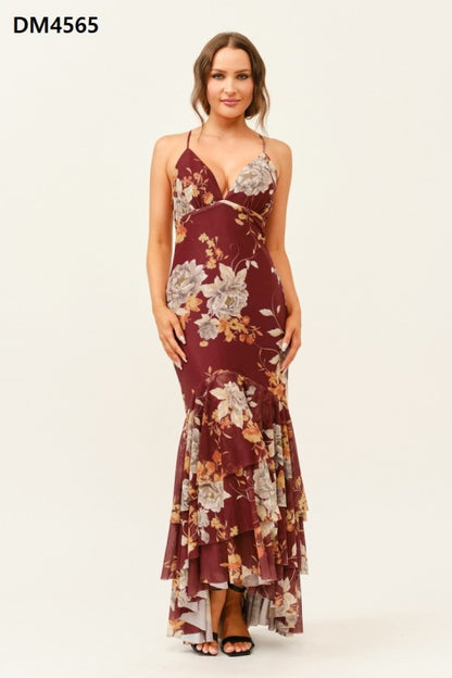 FLORAL CROSS BACK TIERED MAXI DRESS