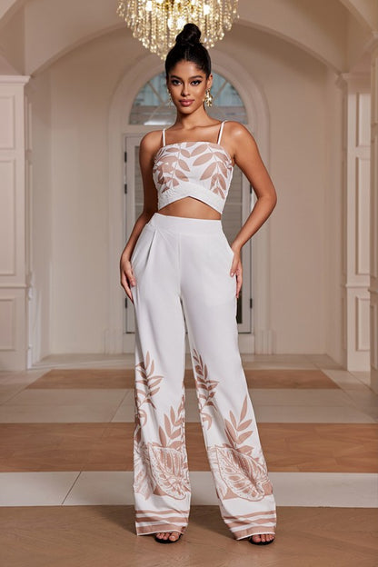 PRINTED CROP TOP PANTS MATCHING SET