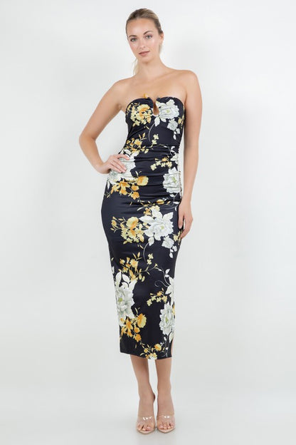 FLORAL BODYCON MIDI DRESS