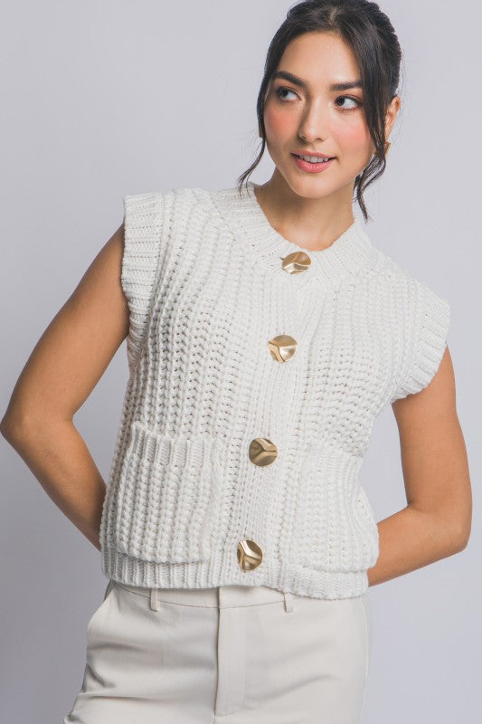 GOLD BUTTON DOWN KNIT VEST