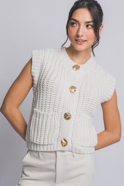 GOLD BUTTON DOWN KNIT VEST