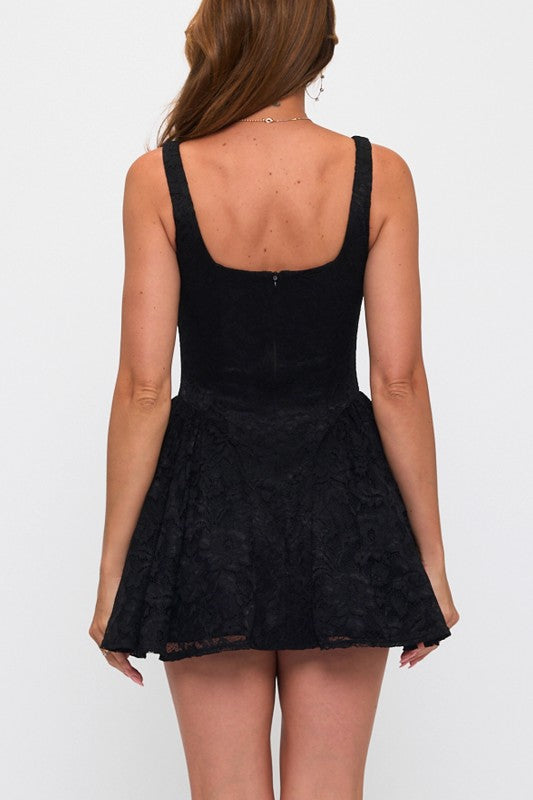 FLORAL LACE DROP WAIST FIT AND FLARE MINI DRESS