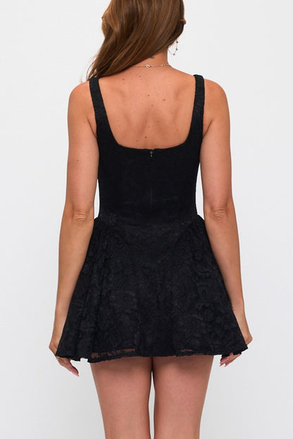 FLORAL LACE DROP WAIST FIT AND FLARE MINI DRESS