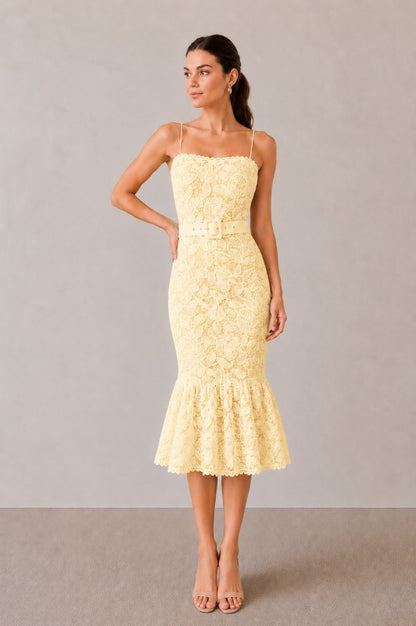 LACE FLOUNCE MIDI DRESS