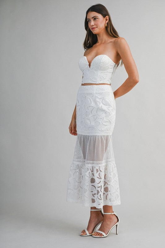 EMBROIDERED LACE TUBE TOP AND MERMAID SKIRT SE