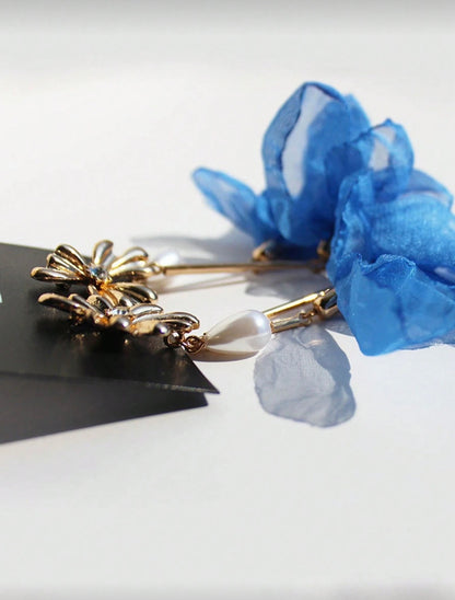MESH BLUE FLOWER EARRINGS
