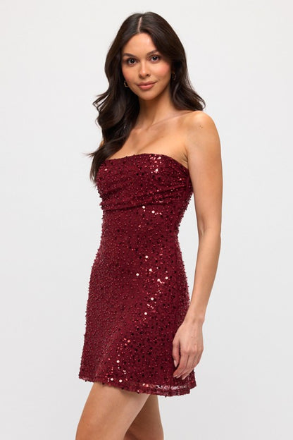 A LINE MINI PARTY DRESS WITH BEADS AND SEQUINS