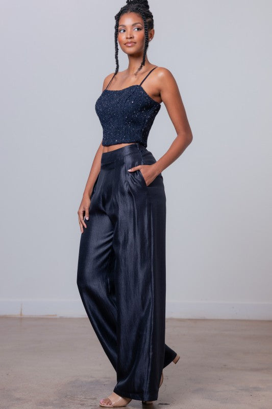TWEEDED SLEEVELESS CROP TOP  & PANTS SETS