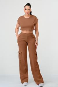 2 PIECES WIDE LEG CARGO PANTS SET