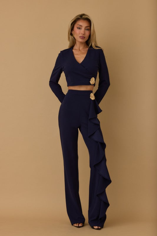 LONG SLEEVES CROP TOP PANTS SET