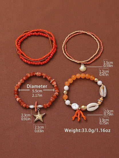 6 PCS BEADED ELASTIC BRACELET