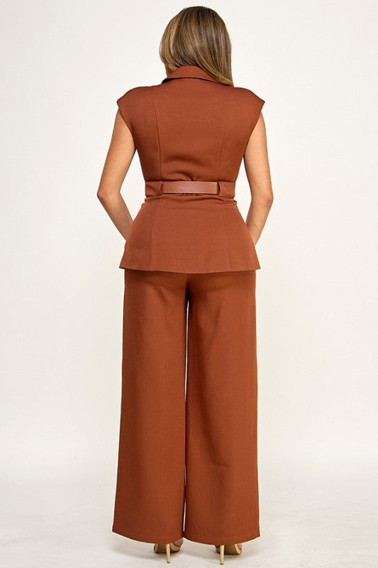 CAP SSLV BELT DETAIL TOP W/ PANTS SET