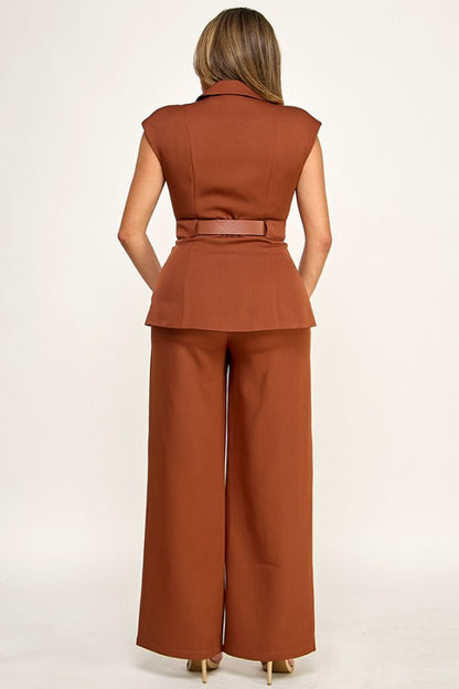 CAP SSLV BELT DETAIL TOP W/ PANTS SET
