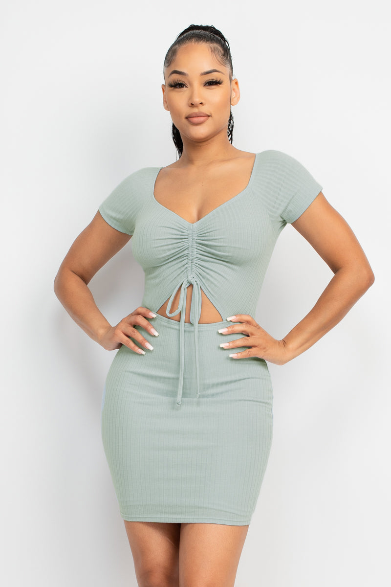 FRONT TOP RUCHED KNIT DRESS