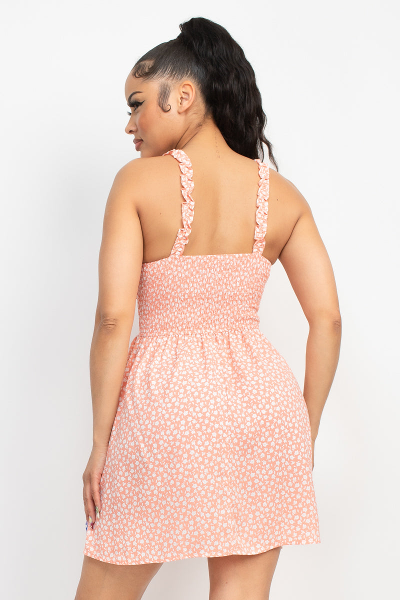 RUFFLED STRAP SMOCKING BACK DRESS