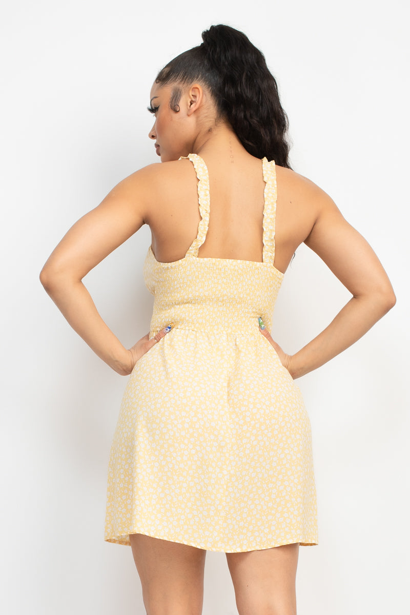 RUFFLED STRAP SMOCKING BACK DRESS