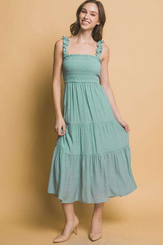 SMOCKED BODICE MAXI DRESS