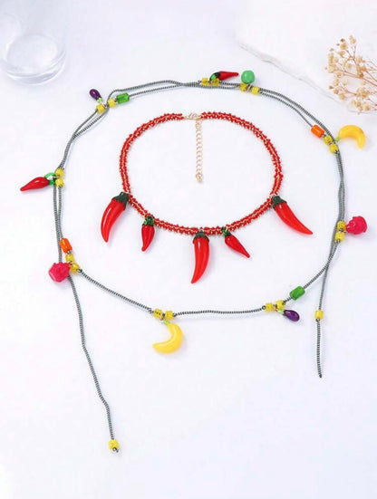 CASUAL EXAGGERATED CHAIN CHILI PENDANT NECKLACE