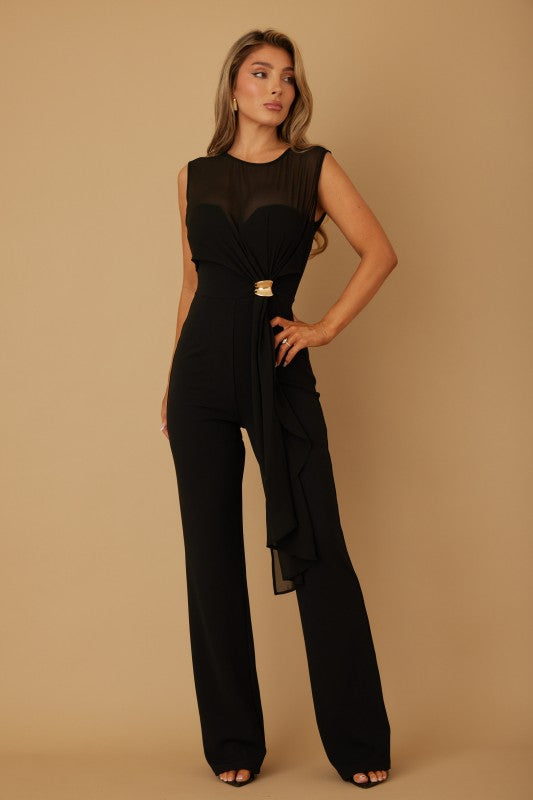 SHEER ELEGANT DRAPED JUMPSUIT
