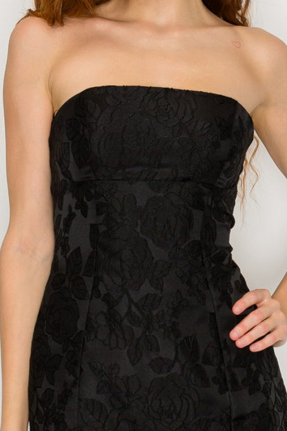 FLORAL JACQUARD STRAPLESS MINI PARTY DRESS