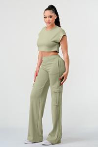 2 PIECES WIDE LEG CARGO PANTS SET