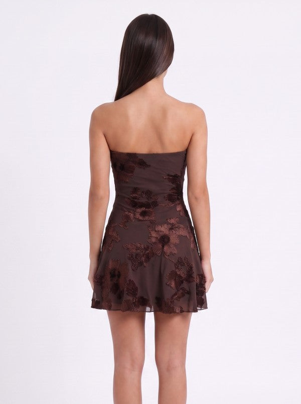 FLORAL EMBROIDERY STRAPLESS MINI DRESS