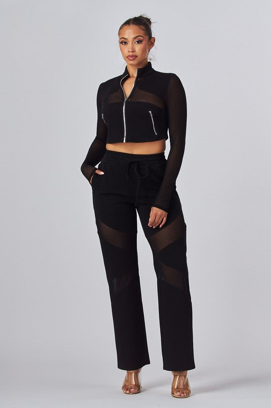 Jaiya Mesh Contrast Crop Jacket & Pants Set