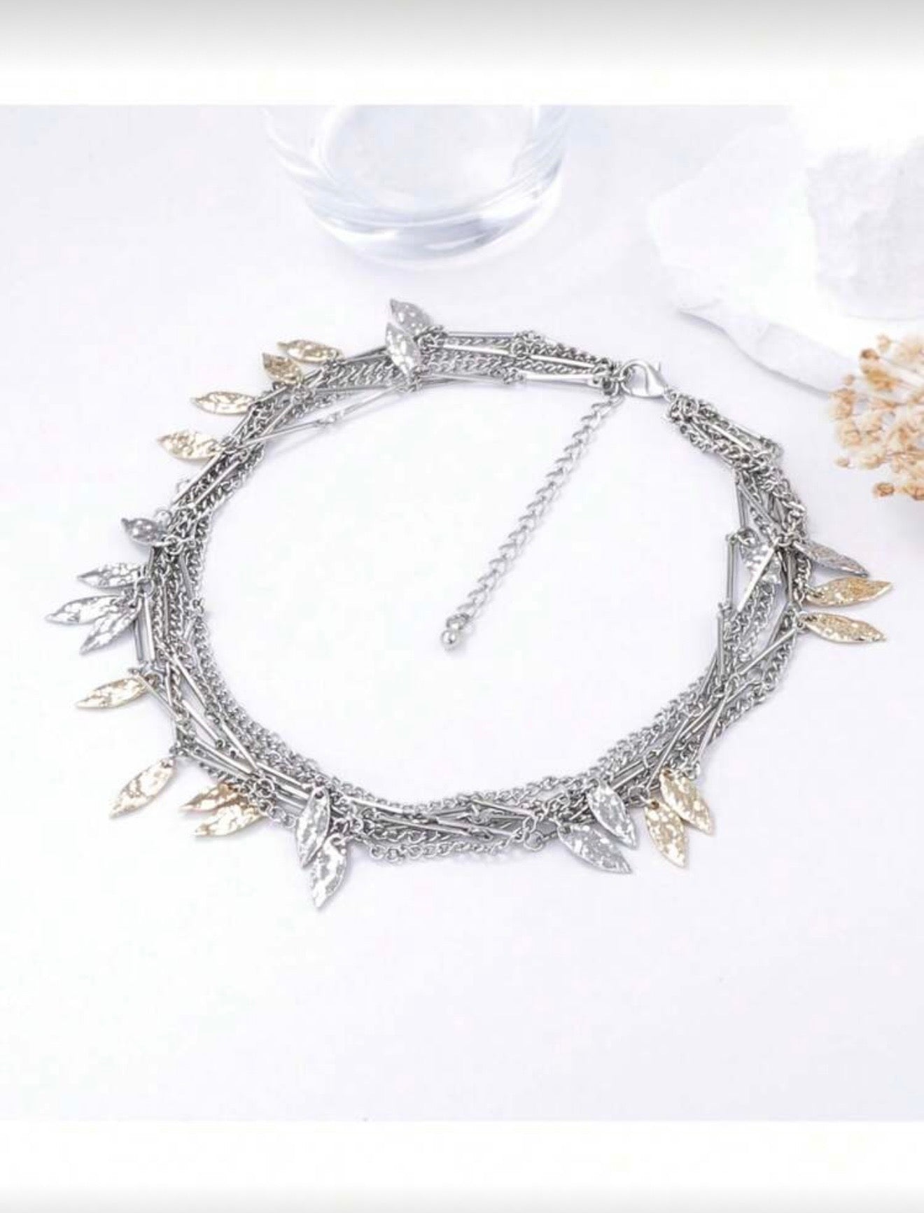 HIGH END MULTI LAYER CHAIN LEAF PENDANT NECKLACE