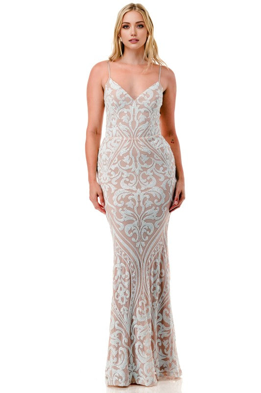 SEQUIN EMBELLISHED CORSET MAXI MERMAID COCKTAIL DREAS