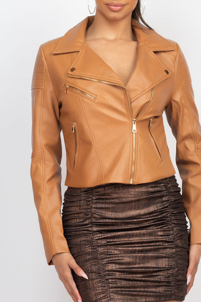 ZIPPERED POCKETS BIKER JACKET