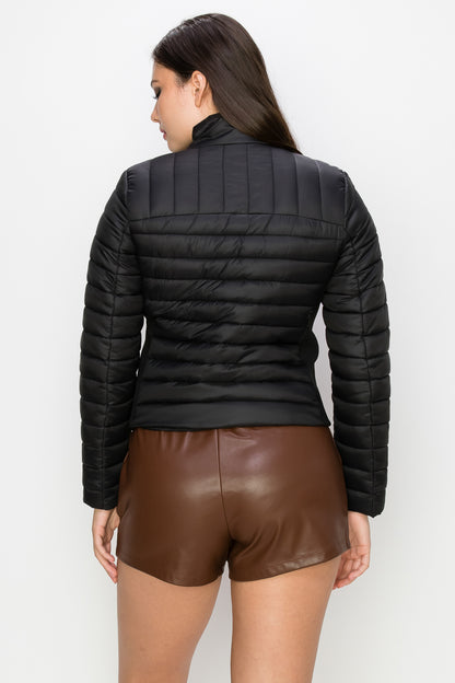 ZIP-UP FUNNEL NECK QUILTED JACKET