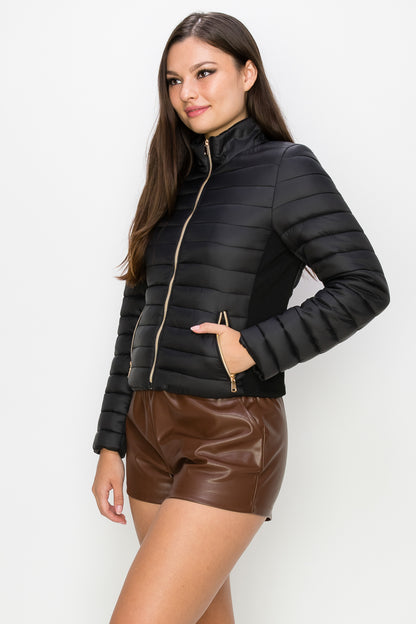 ZIP-UP FUNNEL NECK QUILTED JACKET