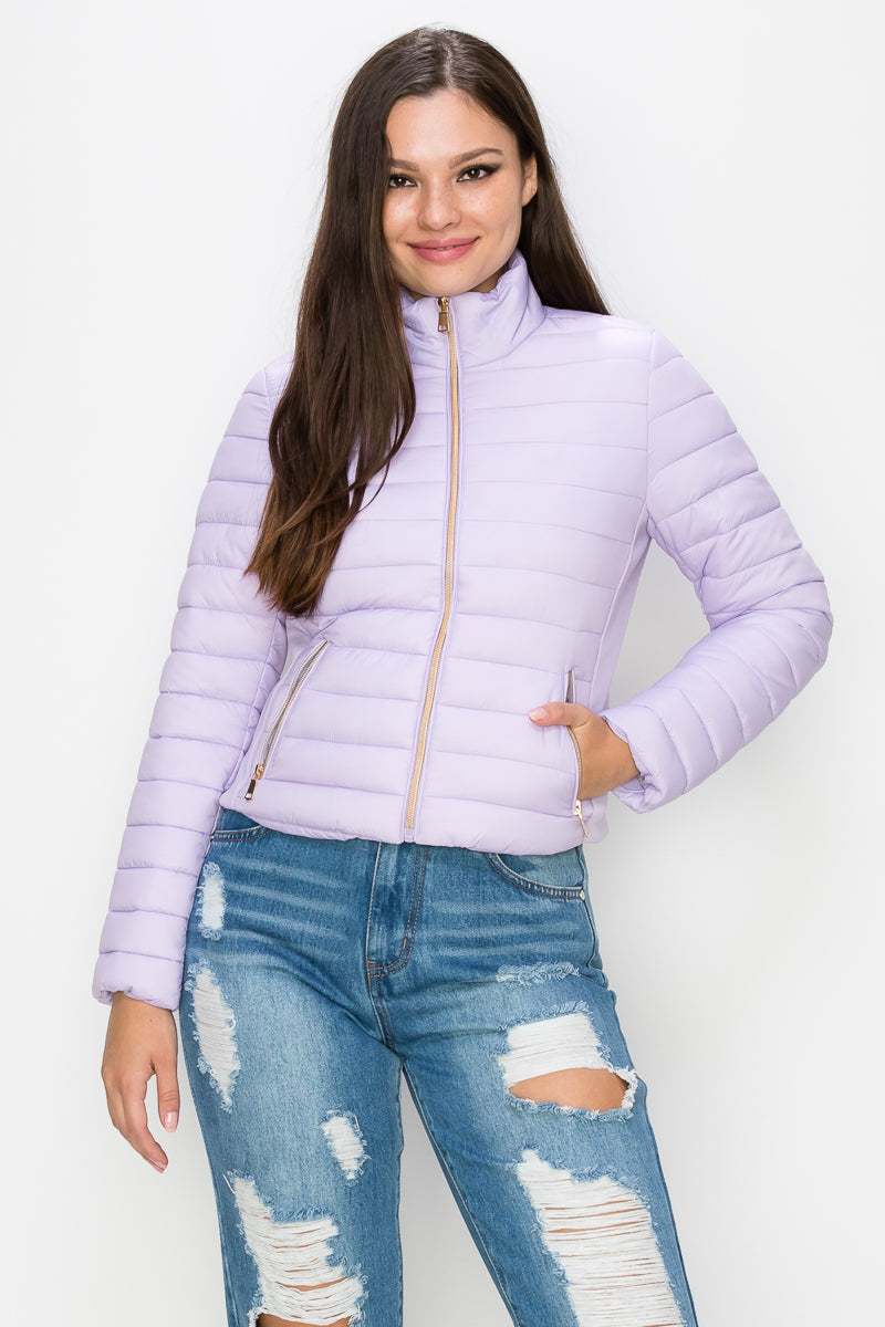 ZIP-UP FUNNEL NECK QUILTED JACKET