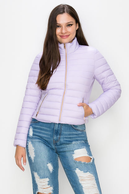 ZIP-UP FUNNEL NECK QUILTED JACKET