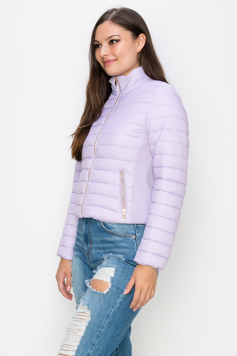 ZIP-UP FUNNEL NECK QUILTED JACKET