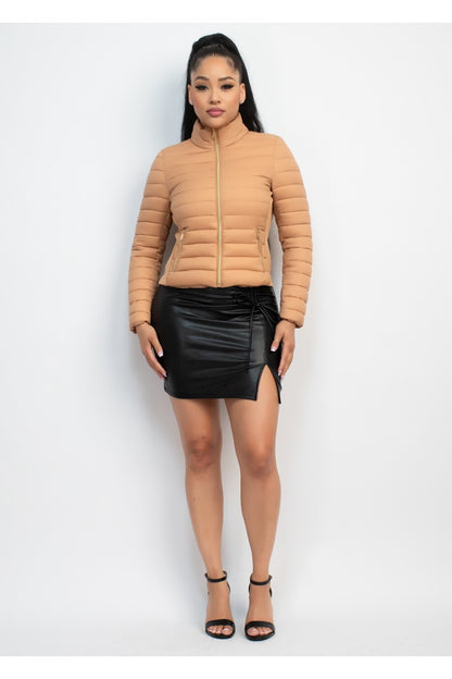 ZIP-UP FUNNEL NECK QUILTED JACKET