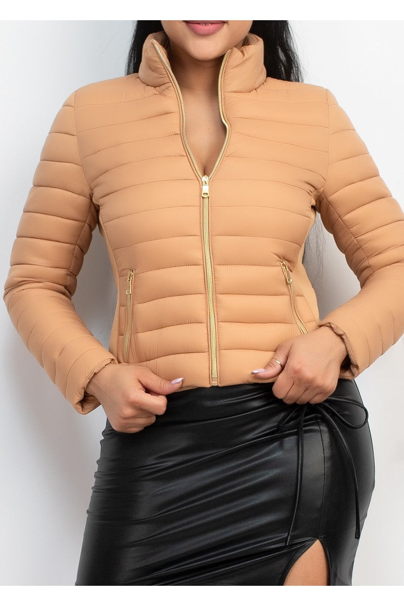 ZIP-UP FUNNEL NECK QUILTED JACKET