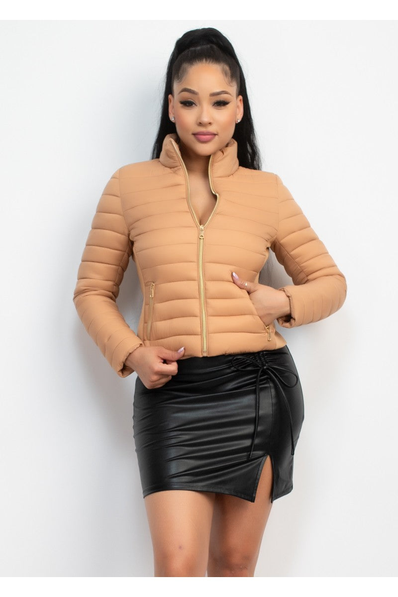 ZIP-UP FUNNEL NECK QUILTED JACKET