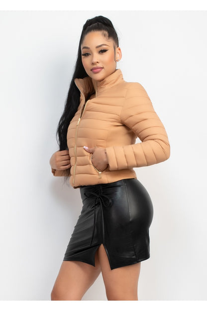 ZIP-UP FUNNEL NECK QUILTED JACKET